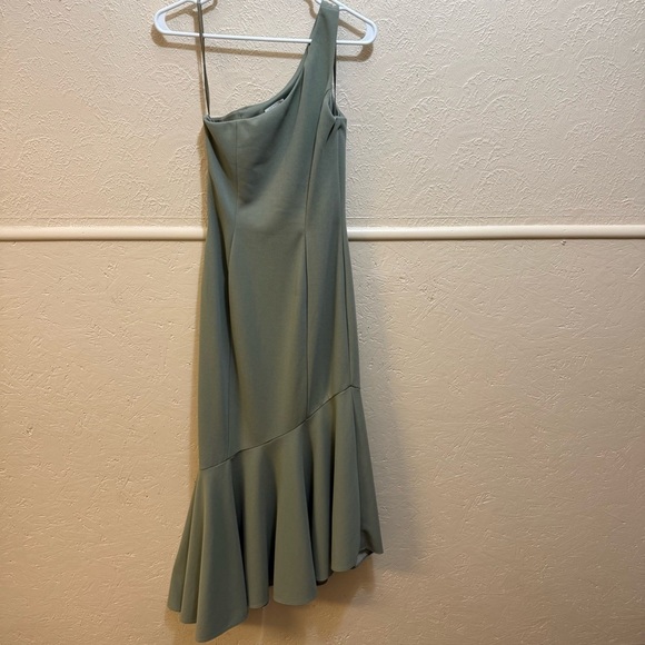 Anthropologie BHLDN Sage Green Crepe One Shoulder Mermaid Bridesmaid Dress SZ 6 - Picture 4 of 5